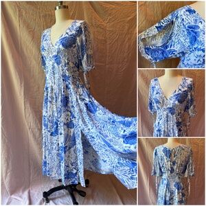Free People blue and white floral summer dress Size L
